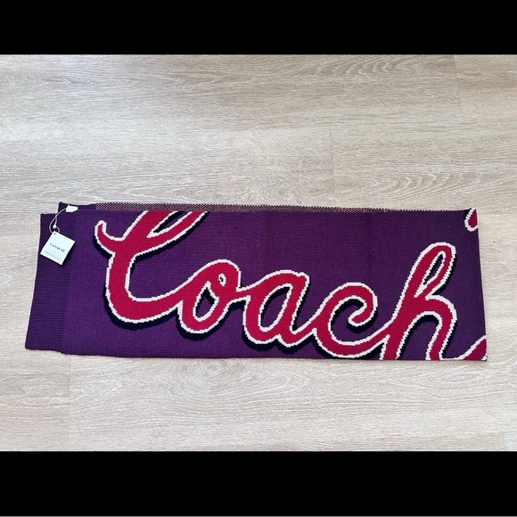 NWT Coach Logo Varsity Script Print Oxblood Scarf - Picture 2 of 5